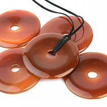 Carnelian donut pendant on leather 50mm