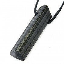 Tourmaline black crystal pendant on black leather 11g