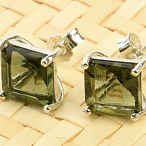 Moldavite earrings square 7 x 7 mm box Ag 925/1000