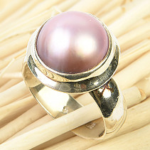 Stříbrný prsten z růžové perleti Ag 925/1000 9g vel.57