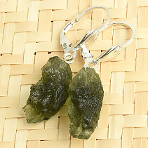 Earrings moldavite natural shape Ag 925/1000 3.6g