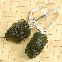 Earrings moldavite natural shape Ag 925/1000 3.2g