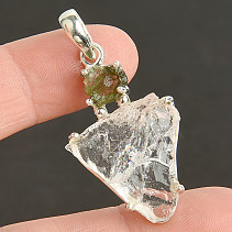 Pendant raw crystal with vltavitine Ag 925/1000 6.6g