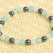 Bracelet mix stones hematite + blue jadeite balls 6mm
