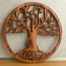 Carved wood relief tree of life with leaves 30 cm