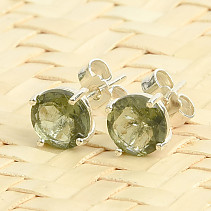 Moldavite round earrings 6mm Ag 925/1000 stud standard cut