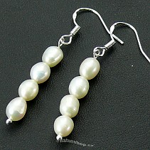 Earrings pearl white ovals Ag hooks