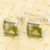 Moldavite square earrings 5mm Ag 925/1000 stud standard cut