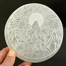 Selenite mat with sun motif Ø12cm