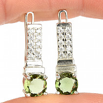 Moldavite with zircons earrings standard cut 6mm Ag 925/1000 + Rh