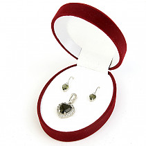 Vltavínové šperky dárková sada se zirkony srdce Ag 925/1000+Rh