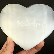 Selenit bílý srdce s nápisem Miláčkovi cca 10cm