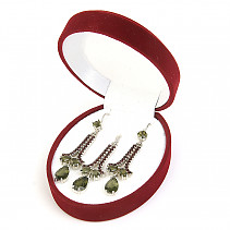 Vltavín s granáty luxusní sada šperků brus standard Ag 925/1000+Rh