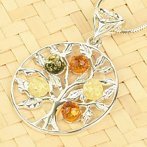 Tree of life amber pendant Ag 925/1000