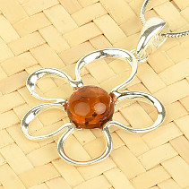 Amber pendant silver flower Ag 925/1000