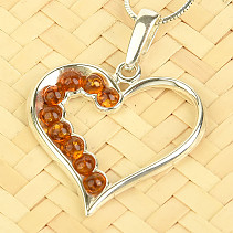 Heart pendant honey amber Ag 925/1000