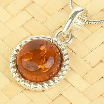 Amber pendant round decorated Ag 925/1000