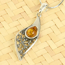 Amber pendant silver oblong Ag 925/1000