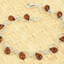 Bracelet amber honey heart Ag 925/1000 18.5cm