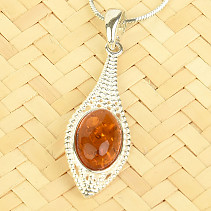 Amber pendant decorated with a drop Ag 925/1000