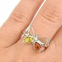Ring honey amber + yellow butterfly Ag 925/1000 size 61 2.2g