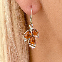 Earrings silver amber leaves Ag 925/1000