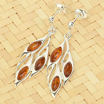 Silver amber earrings leaves Ag 925/1000
