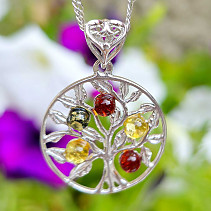 Tree of life amber pendant Ag 925/1000