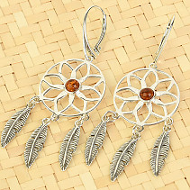 Earrings with dream catcher amber Ag 925/1000