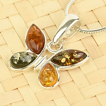 Pendant amber colored butterfly Ag 925/1000