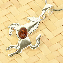Silver pendant honey amber horse Ag 925/1000