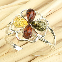 Amber ring colored quatrefoil Ag 925/1000
