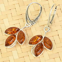 Silver earrings with amber in the shape of a leaf Ag 925/1000