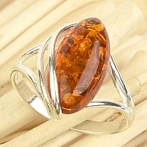 Ring with amber oval in silver Ag 925/1000 size 57 3.5g