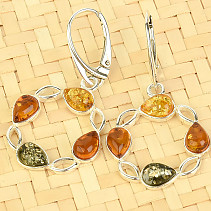 Amber earrings tricolor circle Ag 925/1000