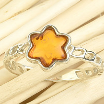 Ring with honey star amber Ag 925/1000