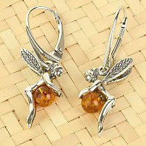 Fairy earrings with amber ball Ag 925/1000