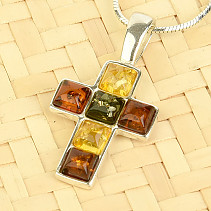 Amber pendant with a cross of a square Ag 925/1000