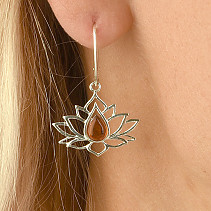 Amber earrings lotus flower Ag 925/1000