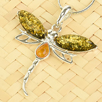 Amber pendant dragonfly larger Ag 925/1000