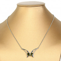 Stříbrný náhrdelník s vltavíny a granáty ovály 8 x 6mm standard brus Ag 925/1000 +Rh (43cm)