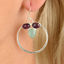 Silver earrings circles amethyst + chalcedony Ag 925/1000 8.8g