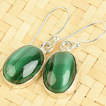 Silver earrings made of malachite oval Ag 925/1000 5.9g