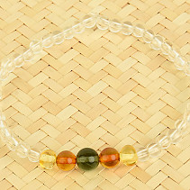 Moldavite + crystal + amber ball bracelet