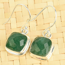 Green quartz earrings square facet Ag 925/1000 4.9g