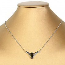 Moldavite + garnets necklace oval 10 x 8mm standard cut Ag 925/1000 +Rh (48cm)