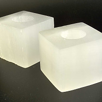 White selenite candlestick cube (approx. 8.5 cm)