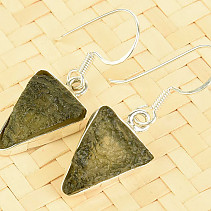 Earrings moldavite triangle Ag 925/1000 3.1g