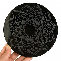 Zrcadlo obsidián vzor mandala cca 15cm