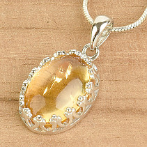 Oval citrine pendant with rim Ag 925/1000 + Rh